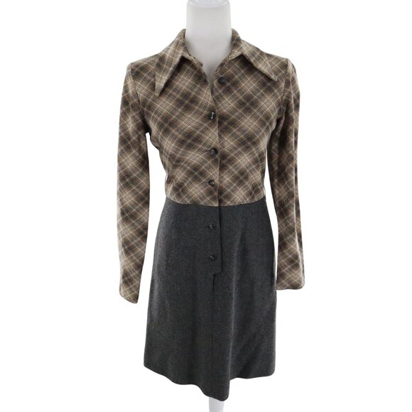 Domino Skirt Suit Womens 8 Gray Office Wear Secretary Dark Academia Vintage 70's - Picture 4 of 16